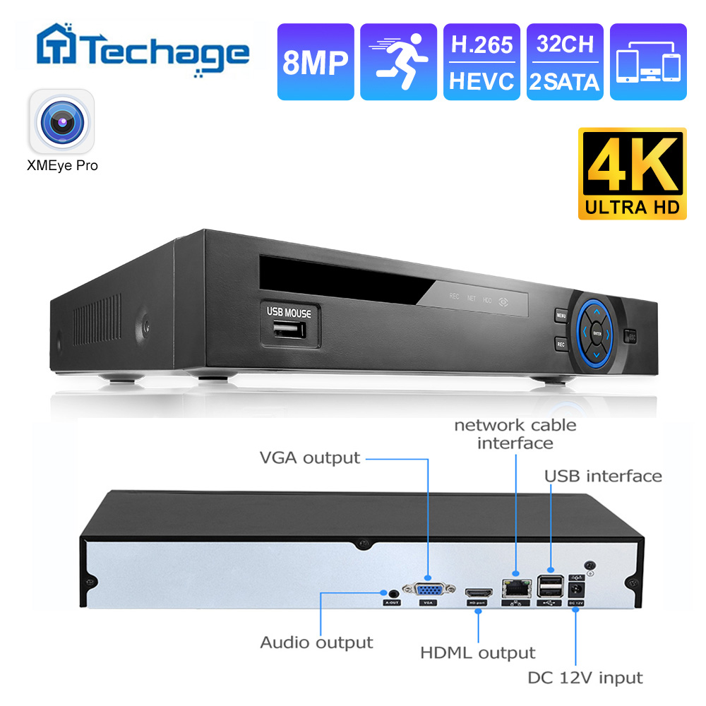 Security Ip Camera - Techage UHD H.265 36CH POE NVR