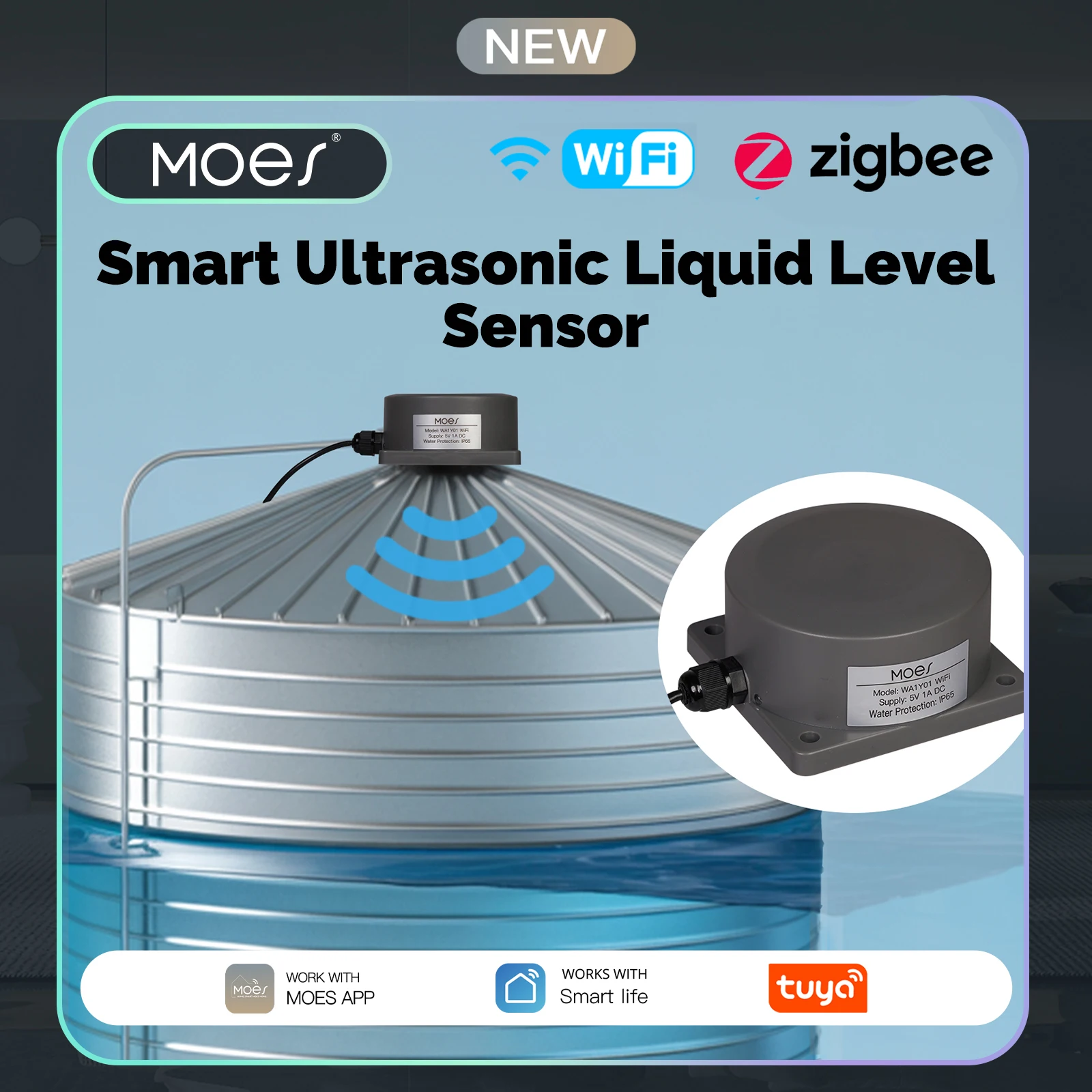 Wifi Water Sensor - MOES Smart Water Level Detector Ultrasonic