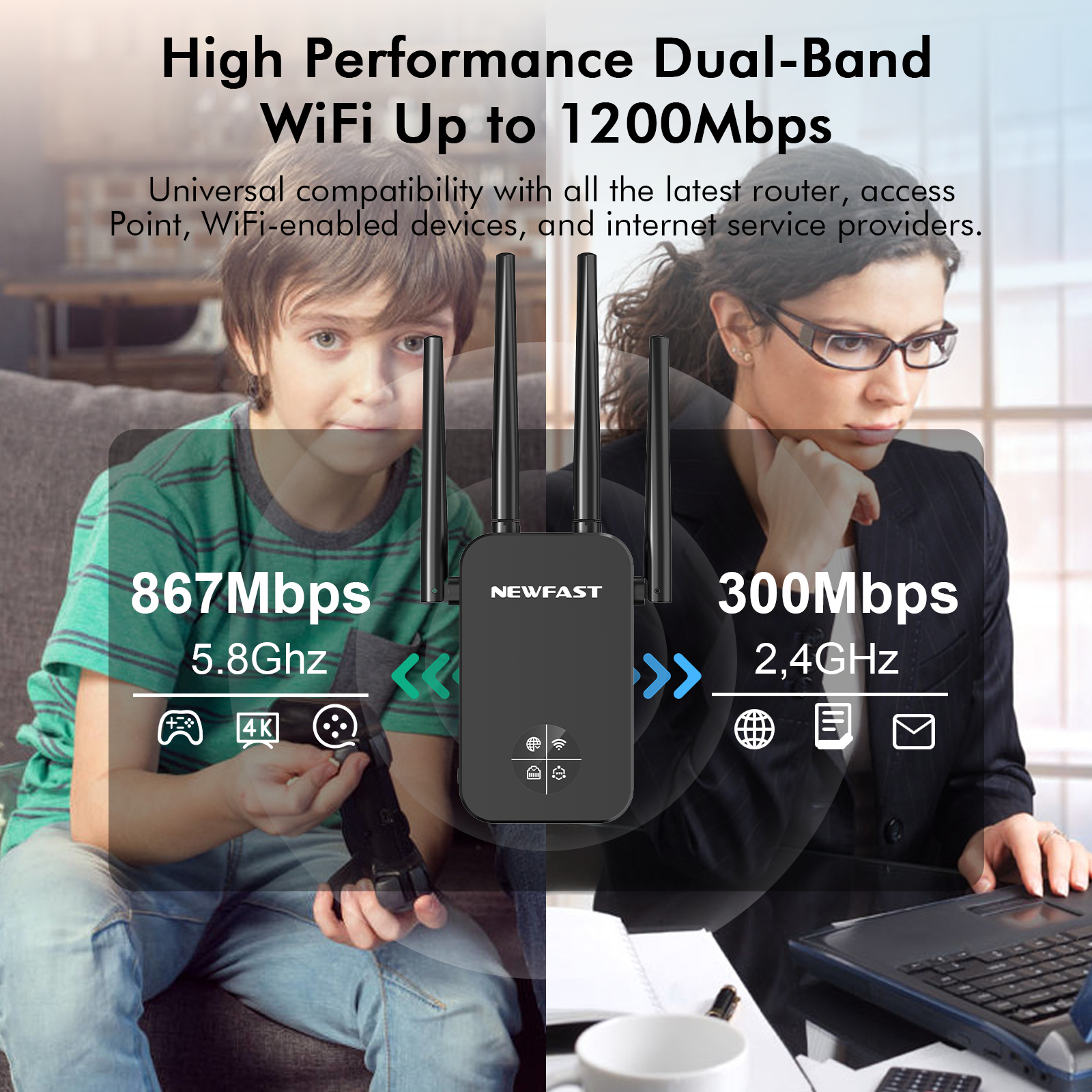 NEWFAST 1200Mbps WiFi Repeater – Smart Home X10 recenzja i cena